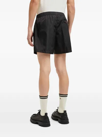 Moncler Logo Patch Swim Shorts With Elastic Waist In Black