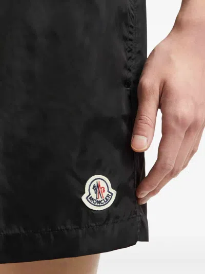 Moncler Logo Patch Swim Shorts With Elastic Waist In Black