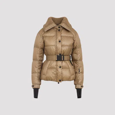 Moncler Bataillouse Belted Down Ski Jacket Clothing In Brown