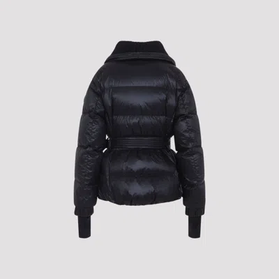 Moncler Puffer Jacket With Belted Waist And High Collar In Black