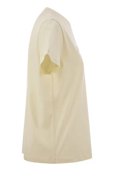 Moncler T-shirt Round Neck In Cotton In Neutral