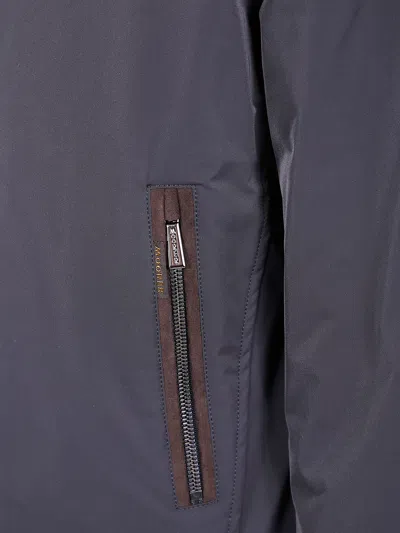 Moorer High Collar Long Sleeve Jacket In Blue