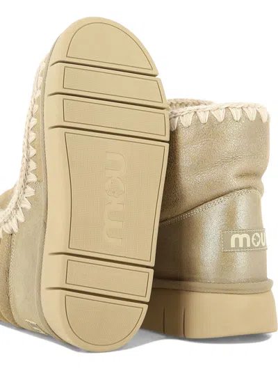 Mou Beige Leather Ankle Boots In Gold