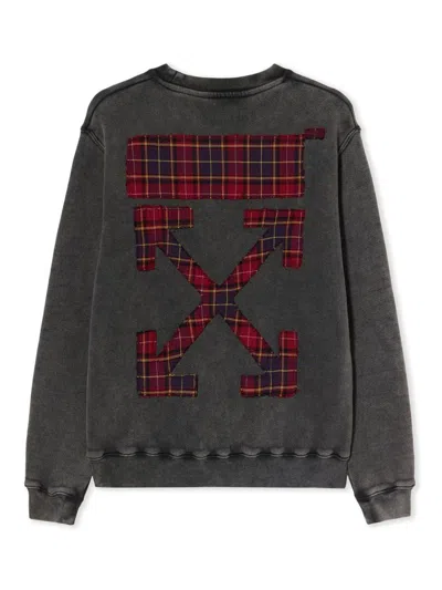 Off-white Arrow Logo Check Knit Sweatshirt In White