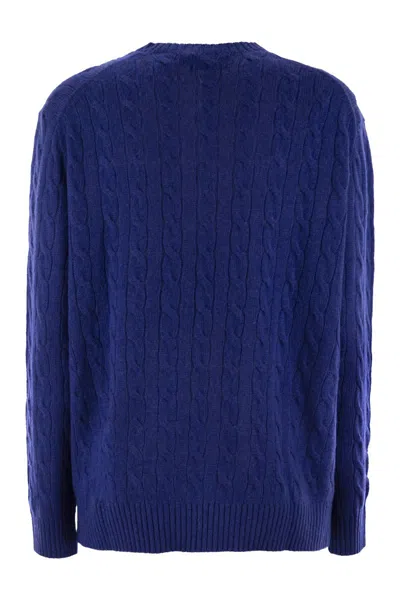 Polo Ralph Lauren Plaited Wool And Cashmere Crew-neck In Blue