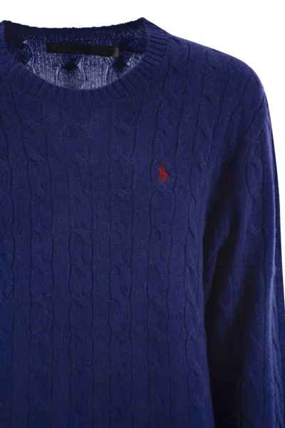 Polo Ralph Lauren Plaited Wool And Cashmere Crew-neck In Blue