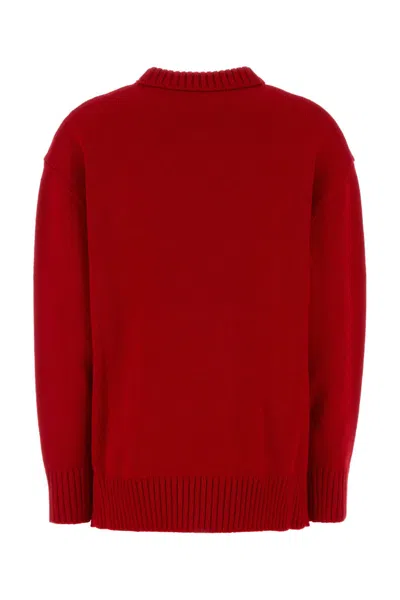 Prada "round Neck Sweater In Virgin Wool" In Red