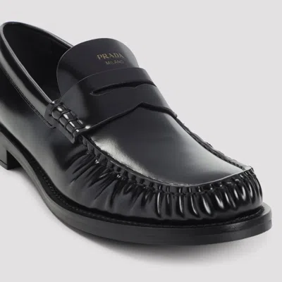 Prada Moccasins In Brushed Leather In Black