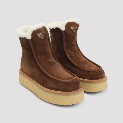 Prada Platform Booties Featuring Shearling Lining In Multi