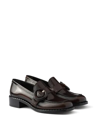Prada Brown Wool Moccasins In Brown