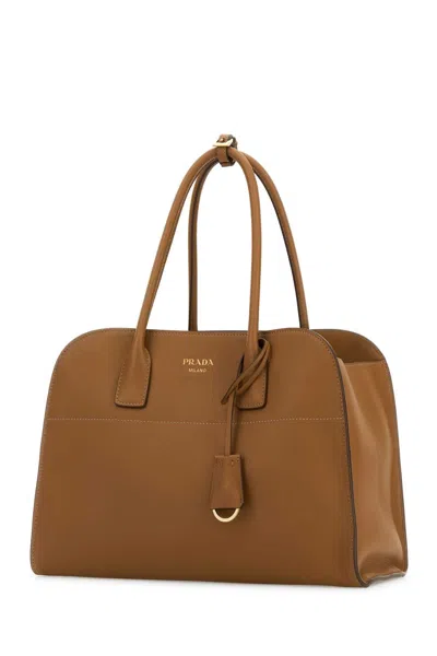 Prada Camel Leather Medium Shopping Bag In Brown