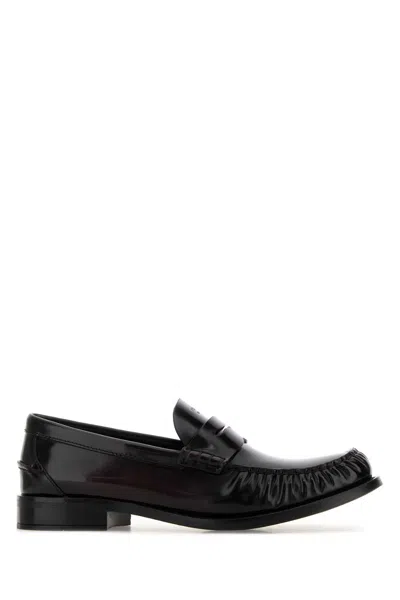 Prada Dark Brown Leather Loafers In Black