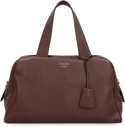 Prada Large Leather Satchel Bag In Brown