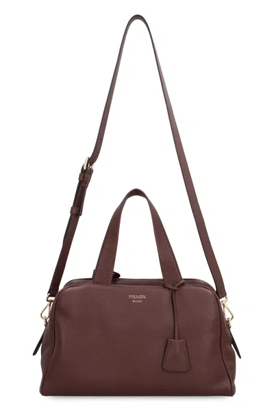 Prada Large Leather Satchel Bag In Brown