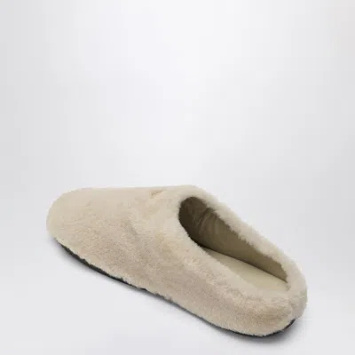 Prada Triangle-logo Shearling Mules In Neutral