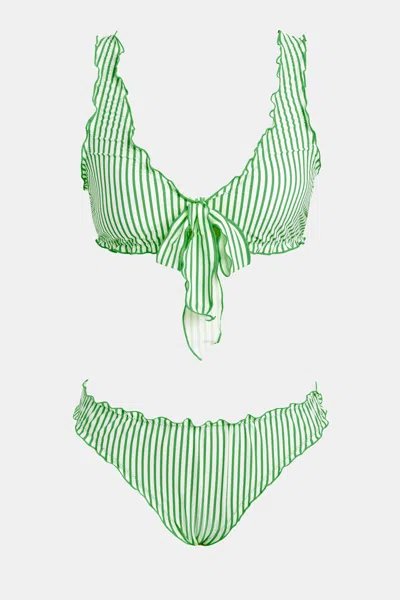 Cupshe Sun Picnic Striped Bikini Set In Green
