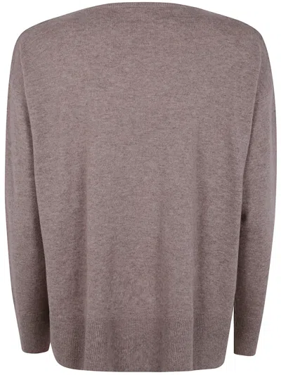 Rosso Puro Long Sleeves Boat Neck Oversized Sweater In Brown