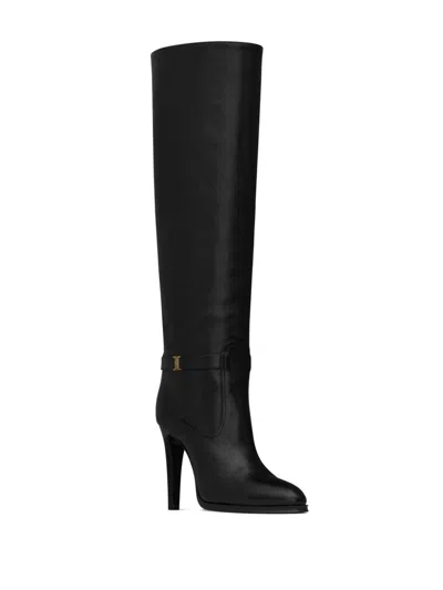 Saint Laurent Diane 100 Grained Leather Knee-high Boots In Black