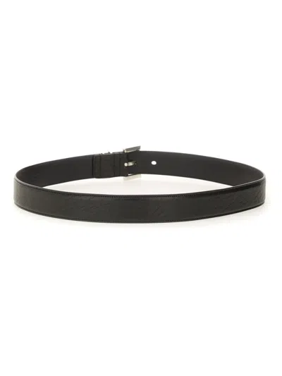 Saint Laurent Cassandre Buckle Grained Leather Belt In Black