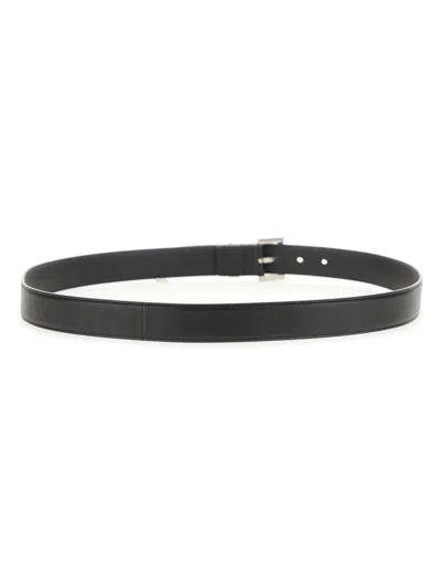 Saint Laurent Cassandre Buckle Grained Leather Belt In Black