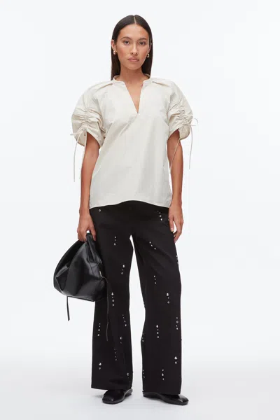 3.1 Phillip Lim Puff Short Sleeve Side Tie Cotton Dress In Gray