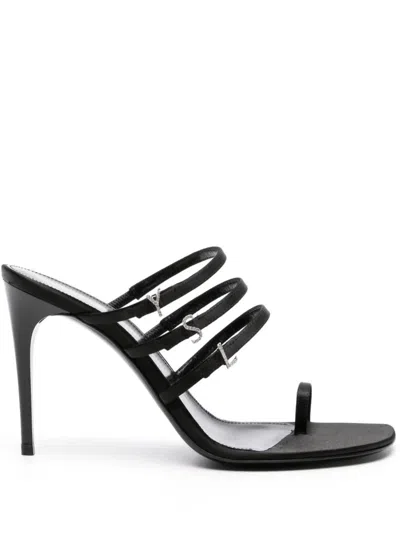 Saint Laurent Black Silk Stiletto Heel Sandals