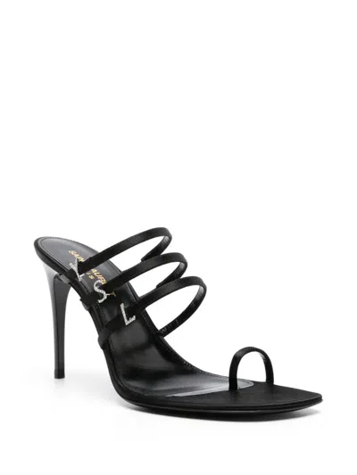 Saint Laurent Black Silk Stiletto Heel Sandals