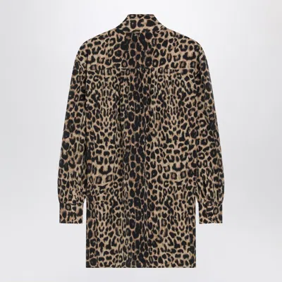 Saint Laurent Leopardprint Silk Mini Dress In Animal Print
