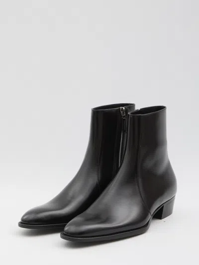 Saint Laurent Black Roman Boots In Smooth Leather In Multi