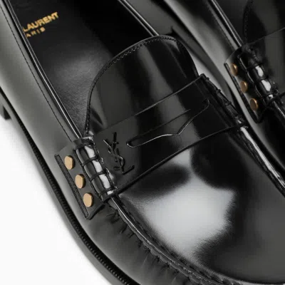 Saint Laurent Leather Fringed Loafers With Metal Studs In Black