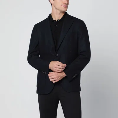 Santaniello Navy Blue Singlebreasted Wool Jacket In Black