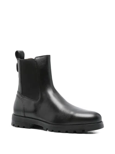 Santoni Elastic-panel Leather Boots In Black
