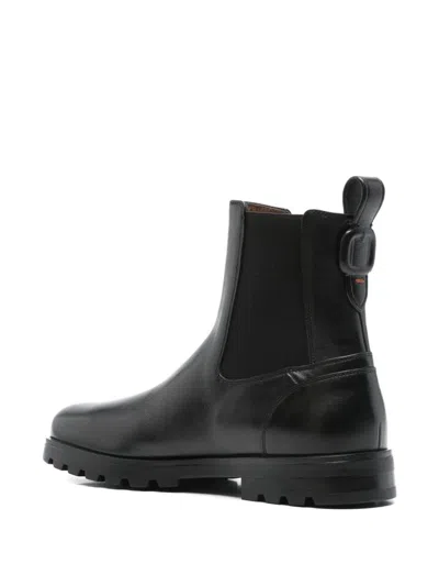 Santoni Elastic-panel Leather Boots In Black