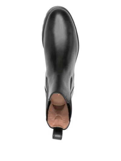 Santoni Elastic-panel Leather Boots In Black