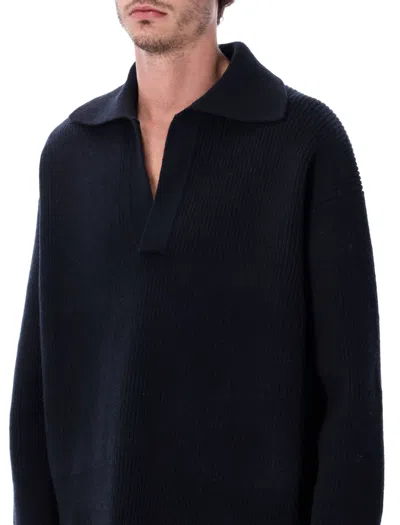 Studio Nicholson Nash Rws Merino Wool Polo Knit In Black