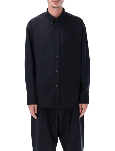 Studio Nicholson Oversized Wool Navy Blue Shirt In Black