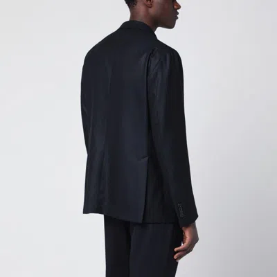 Tagliatore Navy Blue Single-breasted Wool And Cashmere Jacket In Black