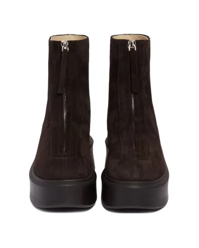The Row Platform Sole Round Toe Ankle Boots In Dark Brown