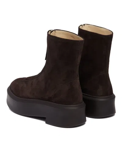 The Row Platform Sole Round Toe Ankle Boots In Dark Brown
