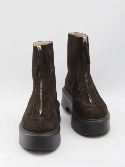 The Row Platform Sole Round Toe Ankle Boots In Dark Brown
