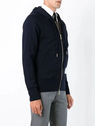 Thom Browne Classic Loopback 4-bar Full Zip Hoodie Man Sweatshirt Multicolored Size Xl Cotton In Blue