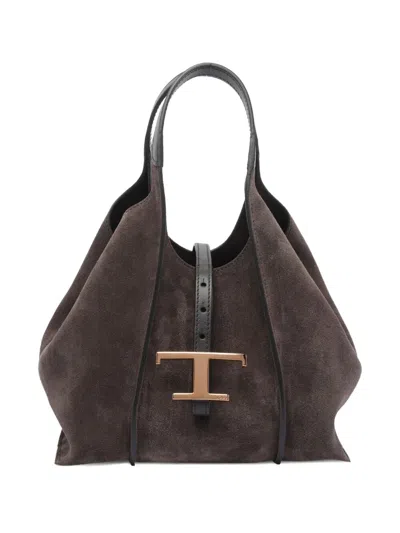 Tod's Classic Suede Leather Shoulder Bag With T-buckle In Brown