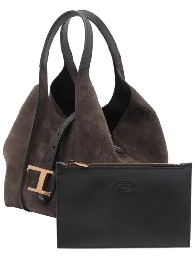 Tod's Classic Suede Leather Shoulder Bag With T-buckle In Brown
