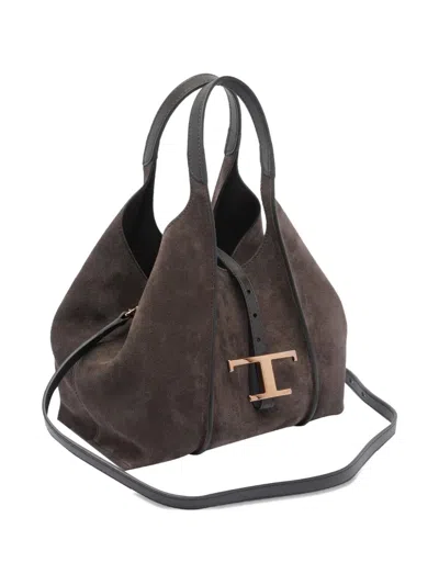 Tod's Classic Suede Leather Shoulder Bag With T-buckle In Brown