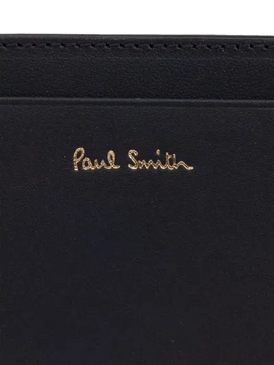 Paul Smith Black Leather Card Holder With Colored Stripes  In Black
