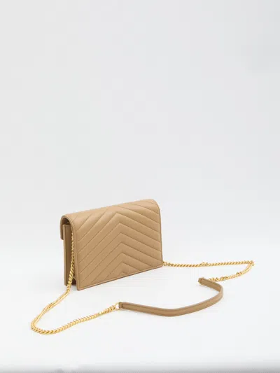 Saint Laurent Envelope Cassandre Wallet With Chain In Brown
