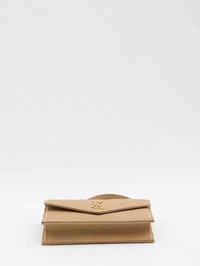 Saint Laurent Envelope Cassandre Wallet With Chain In Brown