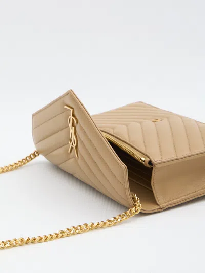 Saint Laurent Envelope Cassandre Wallet With Chain In Brown