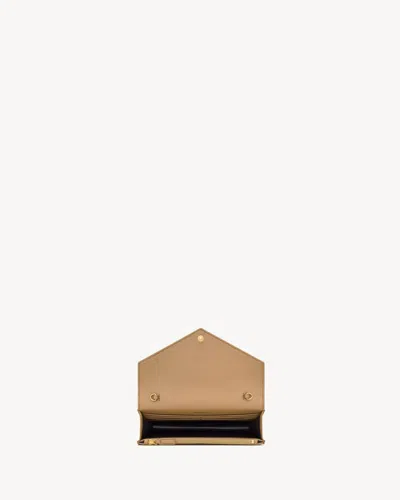 Saint Laurent Envelope Cassandre Wallet With Chain In Brown