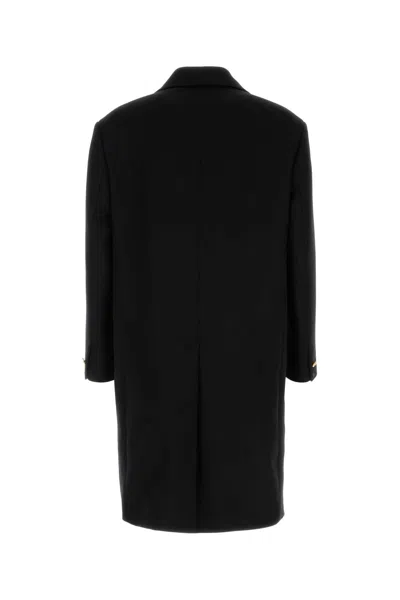 Versace Wool Blend Coat Featuring Back Vent In Black